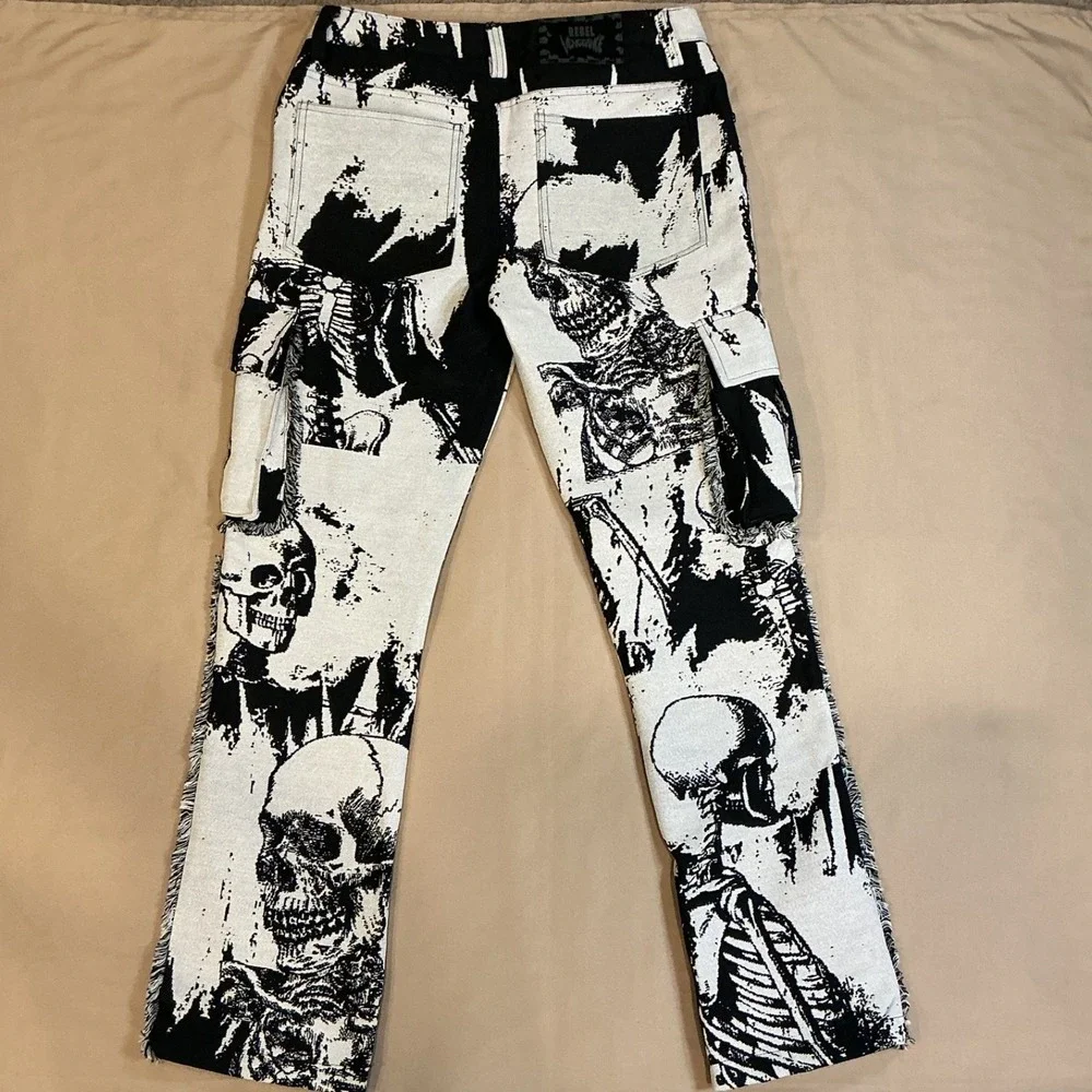 Rebel Vengeance‎ Skeleton Pants Mens 30x32 Graphic Cargo Goth Y2K Streetwear NEW